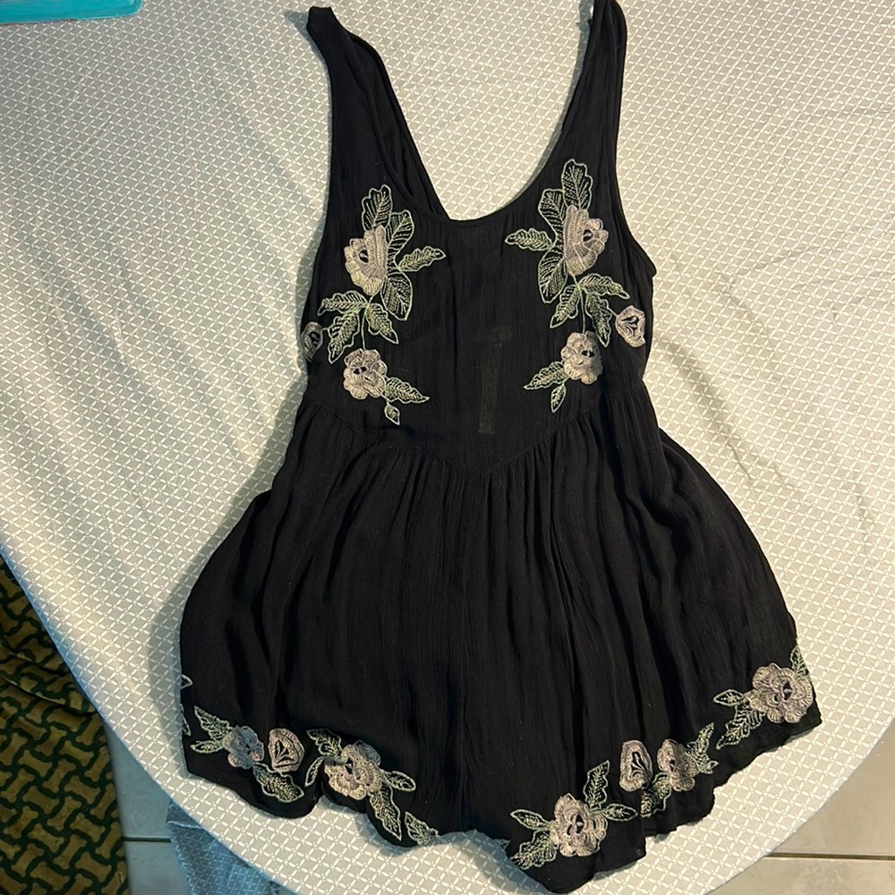 Free People Embroidered Black Romper